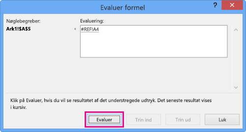 Dialogboksen Evaluer formel