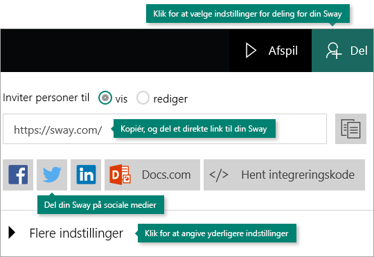 Delingsindstillinger i Sway