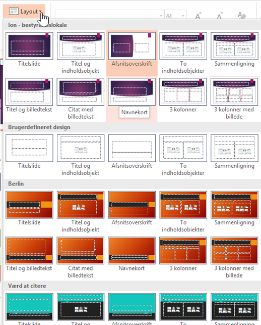 Klik på pilen ned ud for Layout for at markere mastere