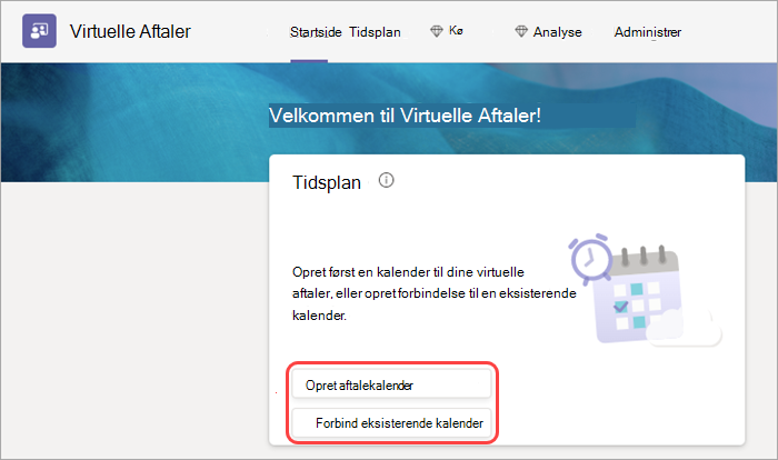 Skærmbillede af kalenderindstillinger for virtuelle aftaler under fanen Hjem