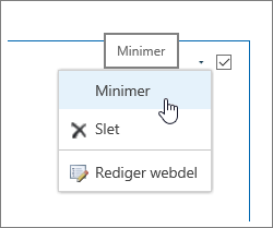 Webdelsmenu med Minimer fremhævet