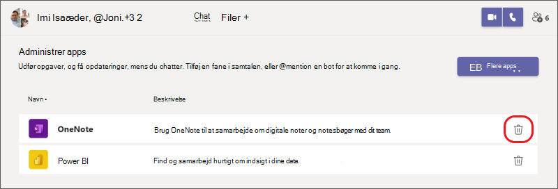 fjerne en app fra en chat