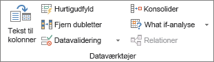 Gruppen Dataværktøjer under fanen Data