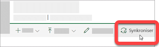 Skærmbillede, der viser knappen Synkroniser på et SharePoint-bibliotek.