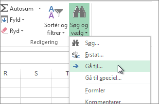 Klik på Find og vælg, og klik derefter på Gå til