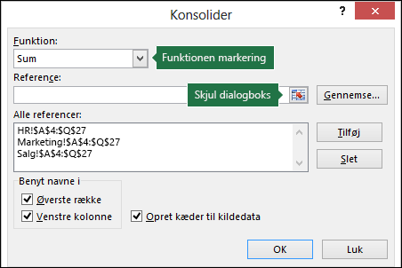 Dialogboksen Datakonsolidering