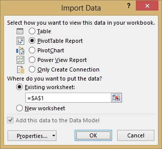 Vinduet Importér data