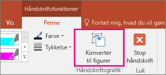 Viser knappen Konvertér til figurer under Håndskriftsfunktioner