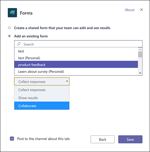 Føj en eksisterende gruppeformular til Microsoft Teams