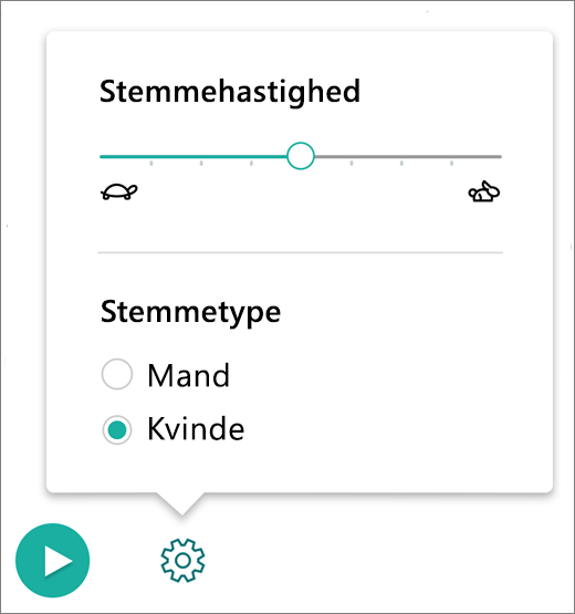 Menuen Taleindstillinger i Forenklet læser