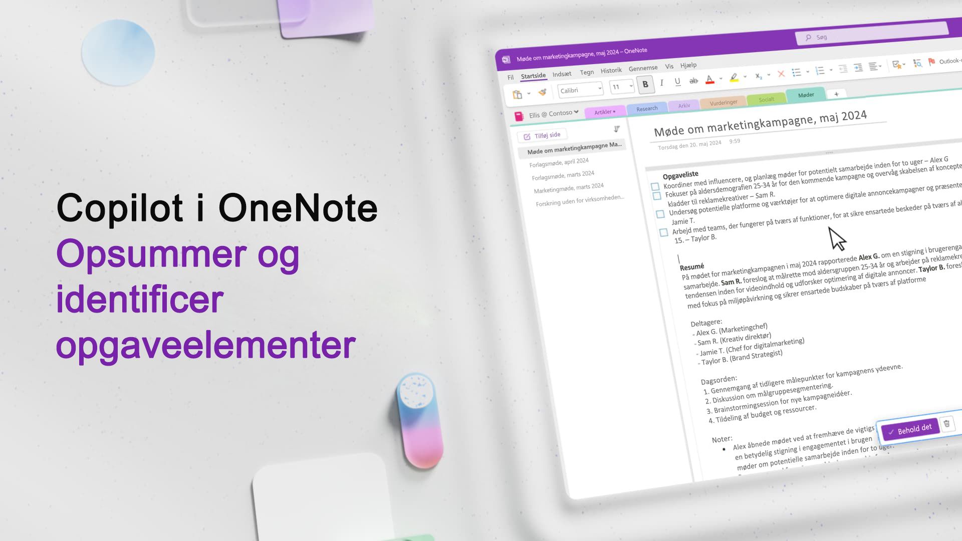 Video: Opsummere og identificere opgaveelementer med Copilot i OneNote