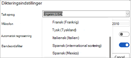 Sprog, du kan diktere på