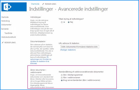 Skærmbillede af siden Avancerede indstillinger for et dokumentbibliotek i SharePoint