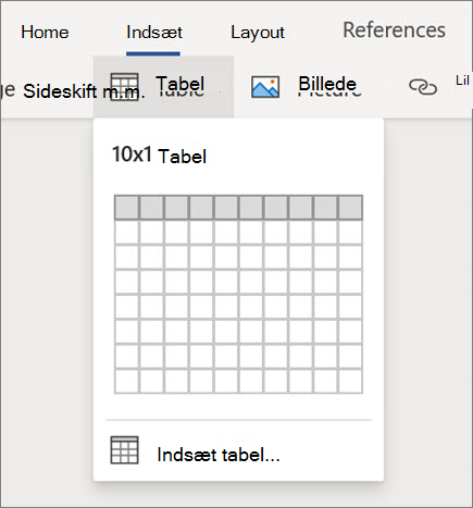 Indsætte tabeller i Word til internettet