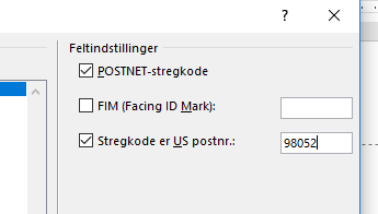 Sektionen Feltkodeindstillinger