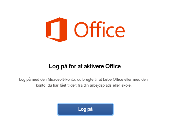 Log på for at aktivere Office til Mac