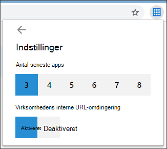  Indstillinger side i udvidelsen, der viser de tilgængelige tilpasninger