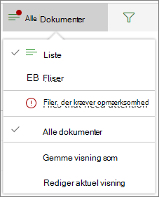 Filer, der kræver opmærksomhed, under menuen Indstillinger for visning