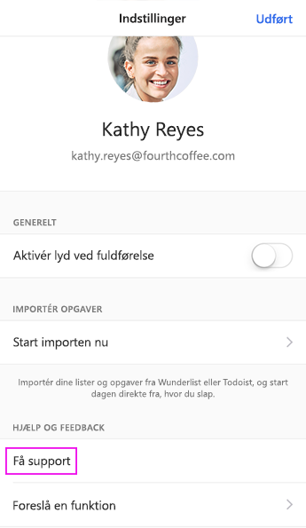 Tryk på Få support