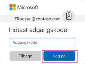 Indtast adgangskoden til min arbejds- eller skolekonto i O365.
