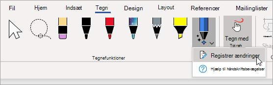 Vælg Registrer ændringer for håndskriftseditor-pennen.