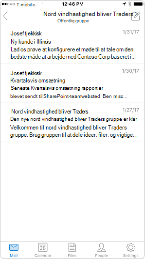 Samtalevisning i Outlook-mobilappen