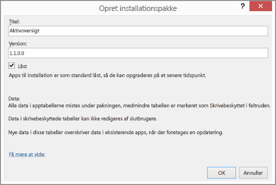 Dialogboksen Opret installationspakke