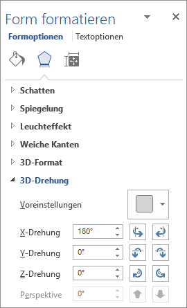 X-Drehung auf der Registerkarte "Effekte"