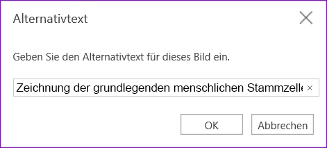 Dialogfeld "Alternativer Text" für OneNote für das Web