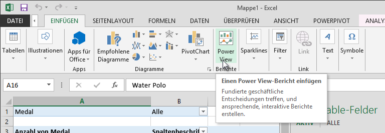 Einen Power View-Bericht einfügen