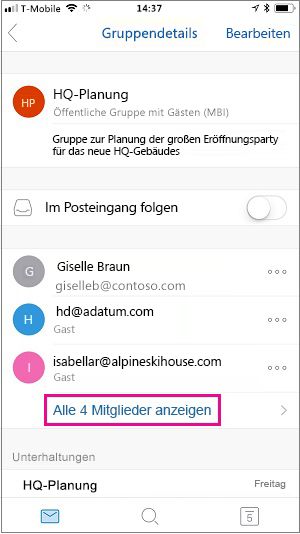 Wählen Sie den Link „Alle Mitglieder anzeigen“ aus, um die Gruppenmitglieder anzuzeigen.