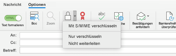 Option "Verschlüsseln mit S/MIME"