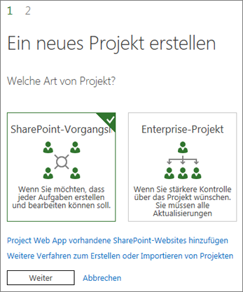 Erstellen eines neuen Projekts