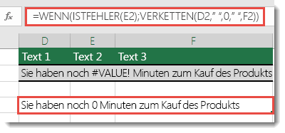 Die Funktionen IF und ISERROR werden als Problemumgehung verwendet, um eine Zeichenfolge mit dem #VALUE! Fehler