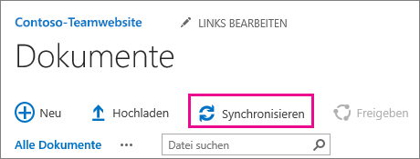 Der Befehl "Synchronisieren" in einer SharePoint-Dokumentbibliothek