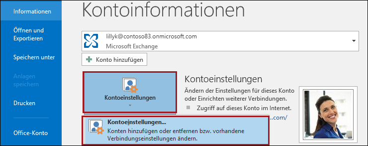 Kontoeinstellungen in Outlook