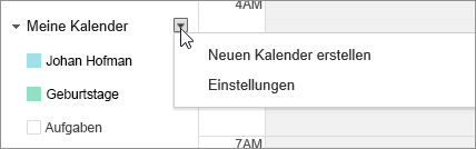 Wählen Sie 'Mein Kalender' und dann 'Einstellungen' aus.