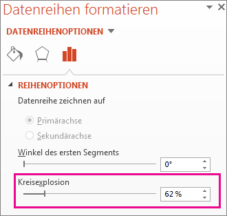 Schieberegler 'Kreisexplosion' im Bereich 'Datenreihen formatieren'