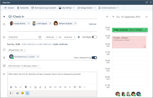 Planen einer Besprechung in Outlook im Web