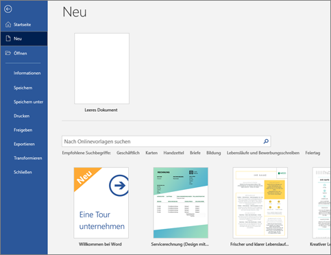 Onlinevorlagen in Word