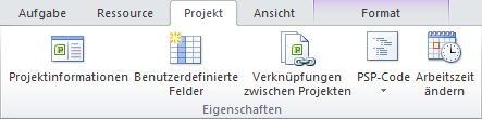 Gruppe 'Eigenschaften' auf der Registerkarte 'Projekt'