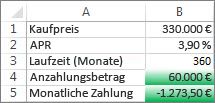 Zellen B4 und B5 entsprechen den Bedingungen und werden deshalb grün formatiert