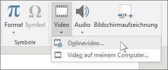 Die Schaltfläche auf der Menüleiste zum Einfügen eines Onlinevideos in PowerPoint