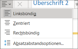 Screenshot der Absatzausrichtungsoptionen in OneNote 2016.