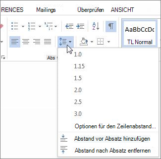 Bildschirm "Zeilen- und Absatzabstand"