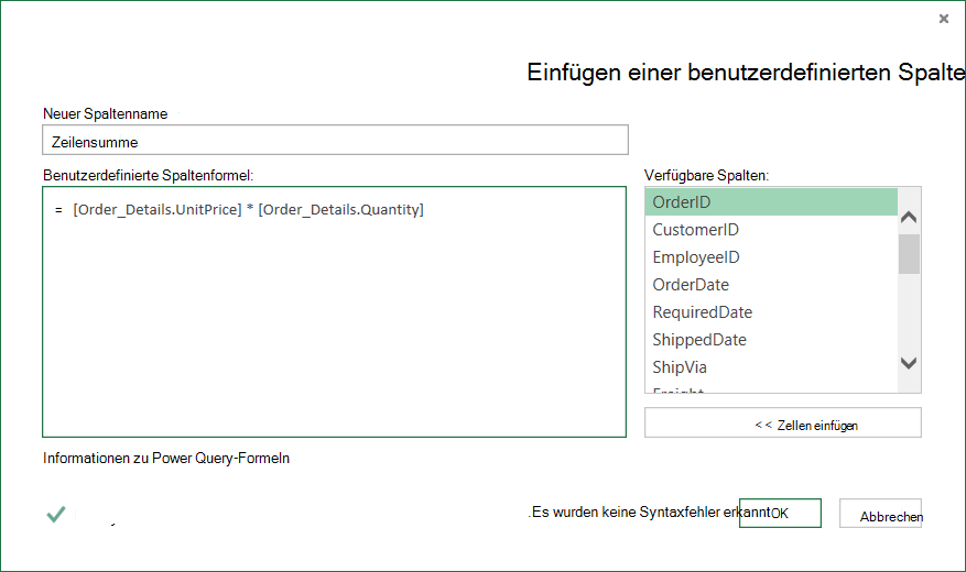 Berechnen der Zeilensumme für jede Zeile von 'Order_Details'