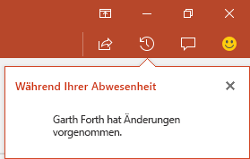 PowerPoint für Office 365 zeigt Ihnen, wer während Ihrer Abwesenheit Änderungen an Ihrer freigegebenen Datei vorgenommen hat.