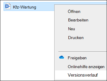 Explorer Menü einschließlich der Option Versionsverlauf.