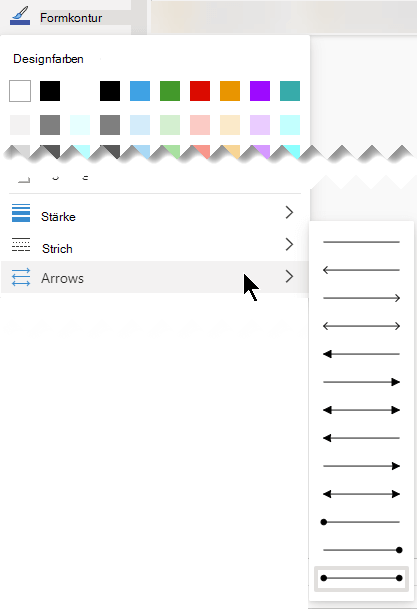 Visio für das Web bietet mehrere Optionen für die Richtung und den Stil von Pfeilen.