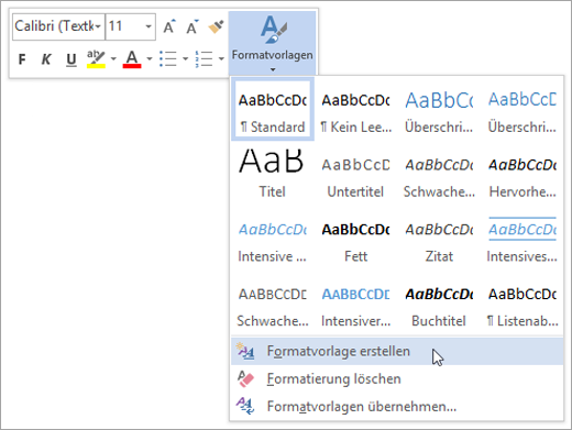 Erstellen einer neuen Formatvorlage, die auf vorhandener Formatierung basiert